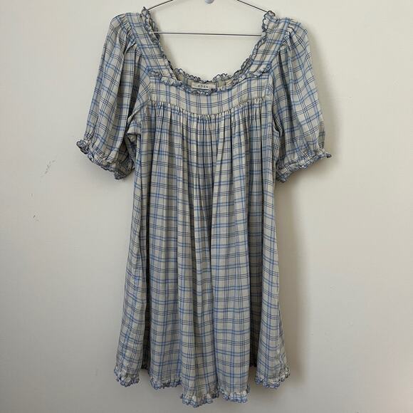 DÔEN Frede Meadowlark Plaid Babydoll Short Mini Dress Size M - Picture 4 of 13